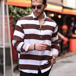 Chemise homme en mousseline rayée lavée