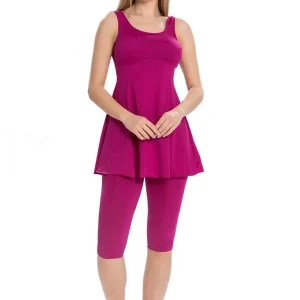 Maillot de bain avec jupe et leggings - Fuşya