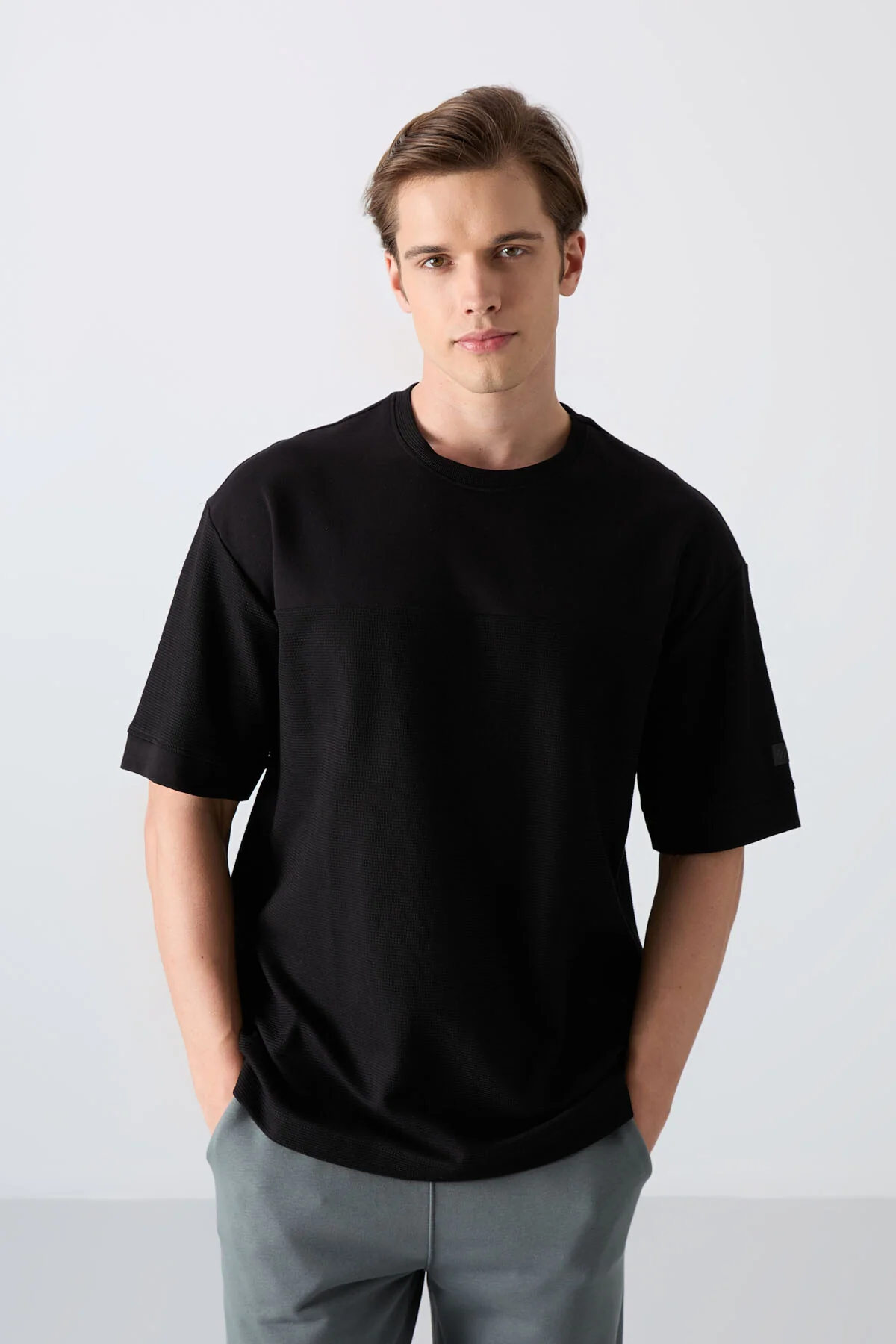T-shirt homme oversize basic en coton épais à texture marquée - 88340