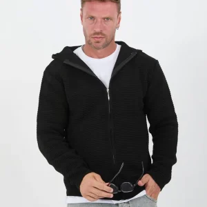 Gilet homme en tricot à capuche zippé style cardigan-21206