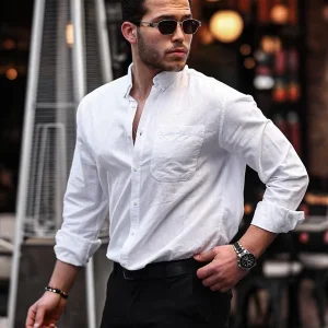 Chemise homme en lin flam avec poche poitrine