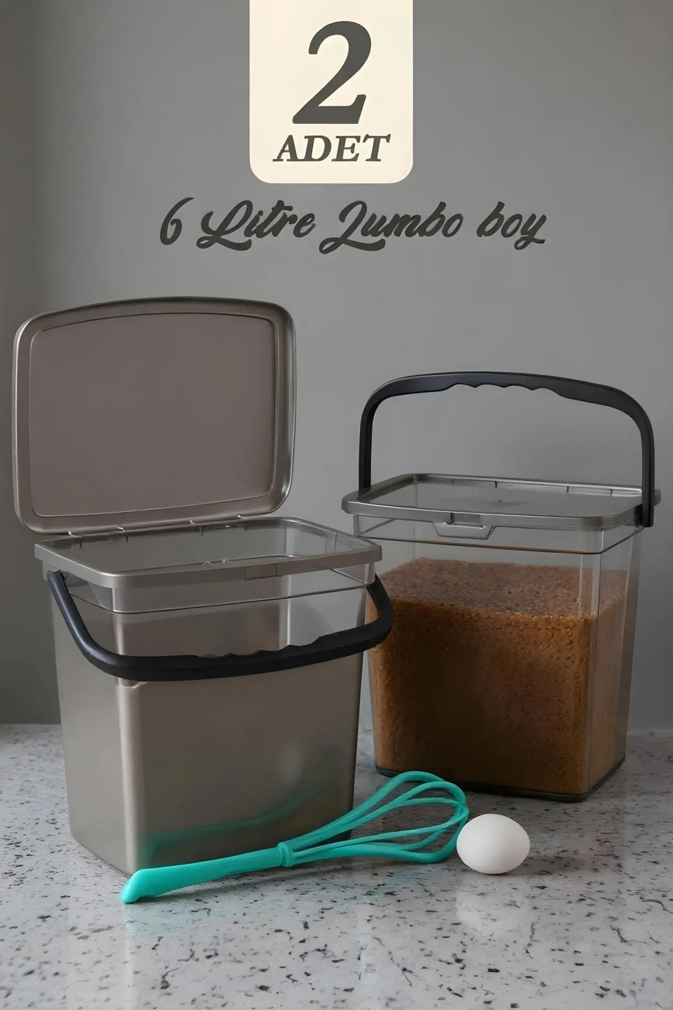 Mega Boy – Lot de 2 bacs carrés pour farine et légumineuses (6 L) Boîtes de rangement polyvalentes avec poignées, idéales aussi comme contenants pour détergent – 2 pièces – Image 2