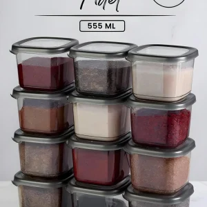 Set de 12 pots à épices anthracite 555 ml avec étiquettes
