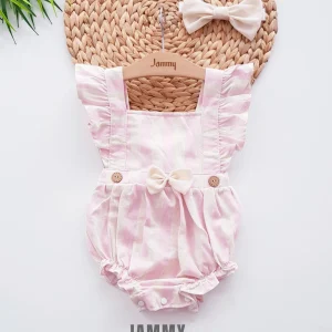 Barboteuse bébé fille à rayures avec nœud