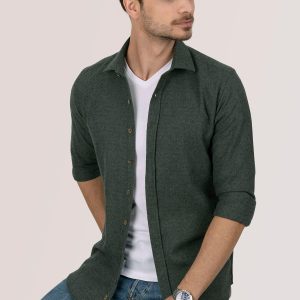 Chemise homme slim fit bûcheron vert foncé en coton-6489