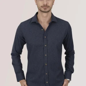 Chemise homme slim fit bûcheron unie bleu marine en coton-6487