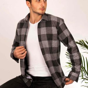 Chemise homme slim fit à carreaux noir et gris anthracite