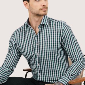 Chemise homme slim fit à carreaux vert et bleu marine-6548