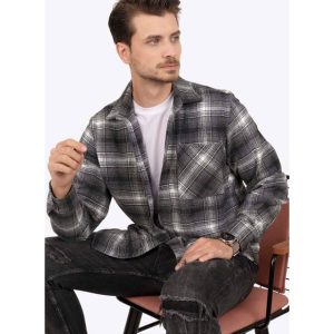 Chemise homme oversize épaisse dégradé gris blanc en coton-20346
