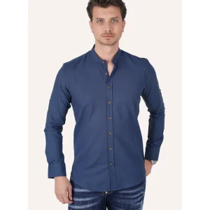 Chemise homme slim fit en lin indigo col mao en coffret