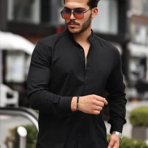 chemise homme col mao en oxford manches longues