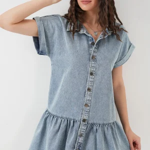 Robe courte en denim pour femme en coton 2530