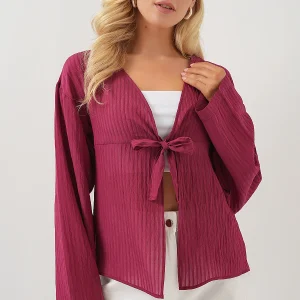 Blouse femme à lacets devant en viscose et nylon 952