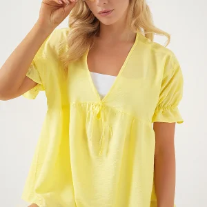 Blouse femme manches courtes à lacets devant 962