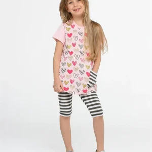 Ensemble tunique cœur imprimé et leggings rayés – Confort et style