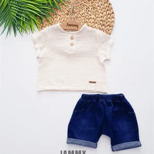 Ensemble bébé garçon t-shirt en mousseline et short en jean