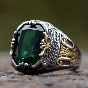 Bague biker homme pierre verte