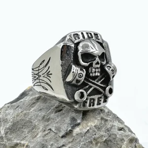 Bague argent homme biker