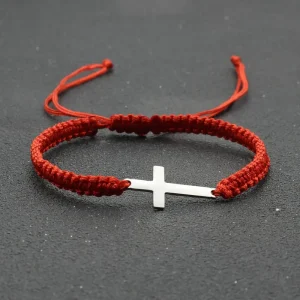 Bracelet cordon croix homme