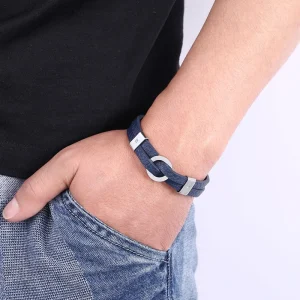 Bracelet acier cuir hommes