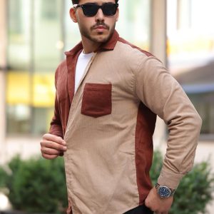 Chemise homme velours côtelé bicolore contrasté