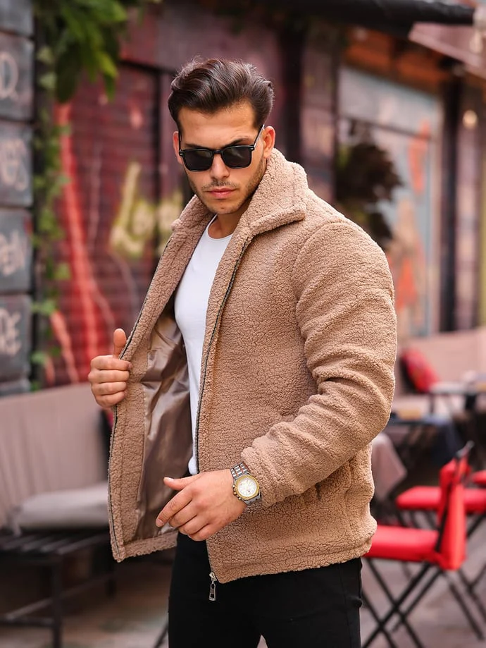 Veste homme en tissu peluche doux effet fourrure-40979 – Image 2