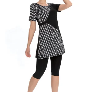 Maillot de bain modeste semi-couvert avec motif pied-de-poule