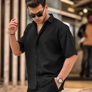 Chemise homme oversize côtelée manches courtes