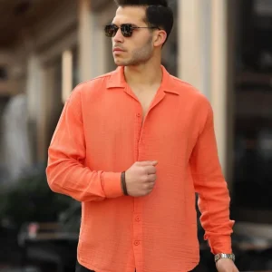 Chemise homme oversize en coton mousseline col ouvert