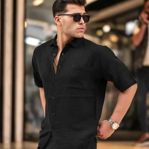 Chemise homme oversize en mousseline coton avec poche