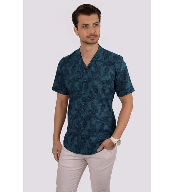 Chemise homme slim fit en lin bleu col mao en coffret – Image 4