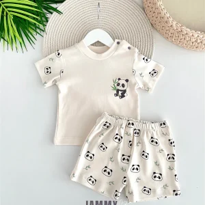 Ensemble 2 pièces garçon panda – Short bone en coton