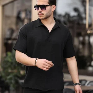 Chemise homme oversize col polo bambou manches courtes