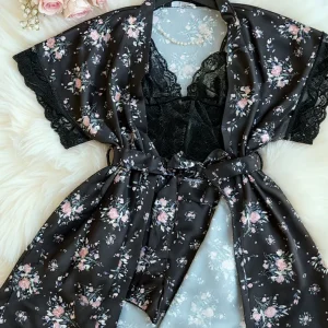 Ensemble pyjama satin floral 3 pièces femme