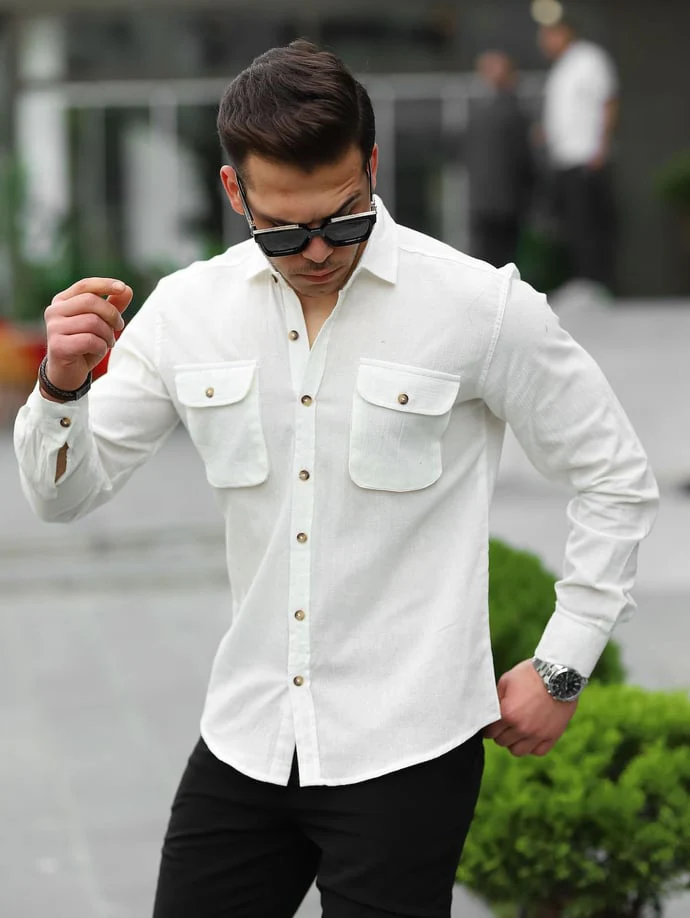 Chemise homme en tissu Şile avec poches utilitaires-31747 – Image 6